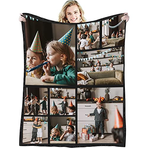 GLIKW Personalisierte Fotodecke mit eigenem Foto Und Text, Super Weich Flanell Collage Kuscheldecke Geschenke für Vater, Mutter, Kinder, Haustiere, Freunde oder Paare(9 Fotostil-1, 100×150cm) von GLIKW