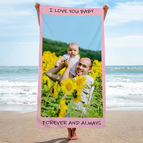 GLIKW Strandtuch mit Eigenem Foto Name, Personalisiertes Foto Badetuch Selbst Gestalten Schnell Trocknendes Mikrofaser Badetuch Geschenk für Freunde Familie Geburtstag Weihnachten (1 Foto-1) von GLIKW