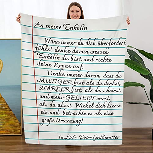 Kuscheldecke An meine Enkelin Decke,Großmutter für Enkelin Personalisierte Briefdecke Flauschige Flanell Wohndecke für Hochzeiten Birthday Christmas Geschenke (Großmutter zu Enkelin A,130×150cm) von GLIKW