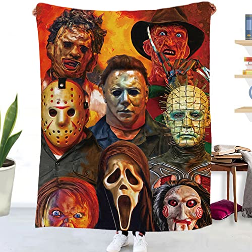 GLIKW Kuscheldecke Flauschige Personalisierte Horror Movie Character Decke, Super Weiche Flanell Horror Deko Wohndecke für Couch Bett Wohnzimmer Sofa Stuhl Halloween Weihnachts Geschenk (A,150×200cm) von GLIKW