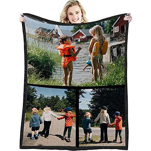 GLIKW Personalisierte Fotodecke mit eigenem Foto Und Text, Super Weich Flanell Collage Kuscheldecke Geschenke für Vater, Mutter, Kinder, Haustiere, Freunde oder Paare(3 Fotostil-1, 130×150cm) von GLIKW