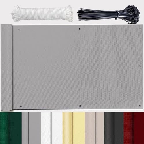 Balkon Windschutz Ohne Bohren Windschutz Balkon meterware Tuch fest Kunststoff Blickdichte 100% Privatsphäre für Terrasse Balkongeländer Garten Grau 90x550cm von GLIN