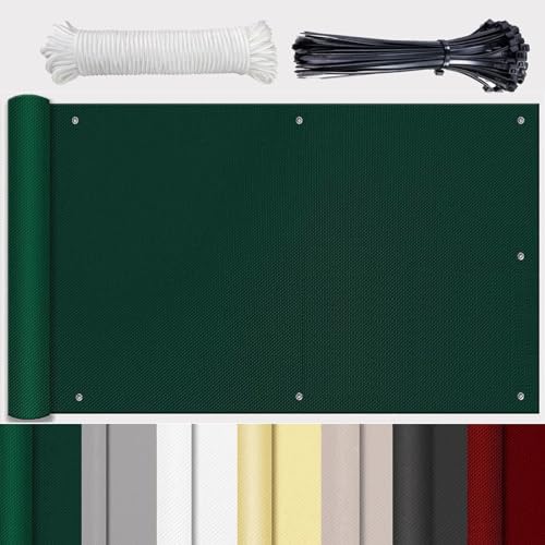 GLIN Balkon Sicht Windschutz balkonverkleidung Windschutz Balkon meterware Tuch fest Kunststoff Wetterfest UV-Schutz Blickdichter Balkonsichtschut für Privatsphäre Terrasse Dunkelgrün 60x300cm von GLIN