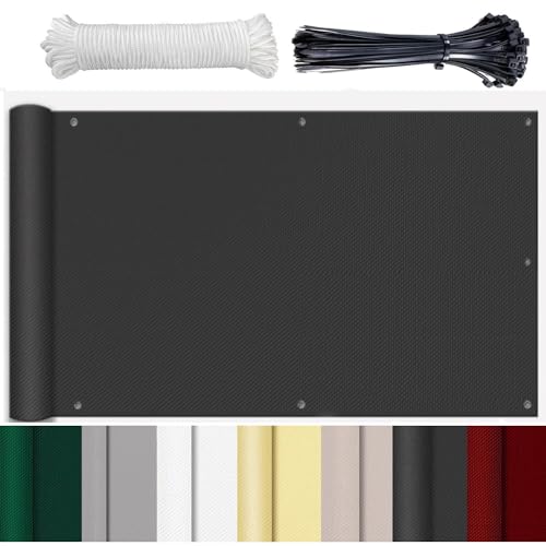 GLIN Balkon Windschutz Ohne Bohren Balkonabdeckun Windschutz Balkonbespannung Wetterfest UV-Schutz Blickdichter Balkonsichtschut für Privatsphäre Terrasse Anthrazit 120x750cm von GLIN