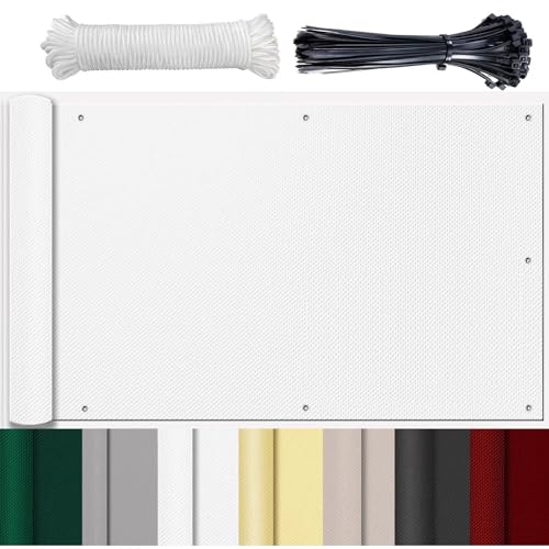 GLIN Balkon Ohne Bohren 50cm bis 120cm Hoch Balkon Windschutz Balkonabdeckung Balkonverkleidung Seiten Kunststoff Balkonverkleidung Weiß 80x300cm von GLIN