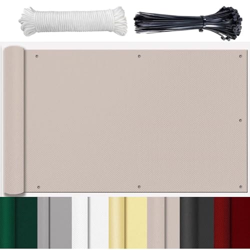 GLIN Balkonumrandung balkonbespannung Ohne Bohren Windschutz Balkon meterware Tuch fest Kunststoff Blickdichte 100% Privatsphäre für Privatsphäre Terrasse Taupe 65x450cm von GLIN