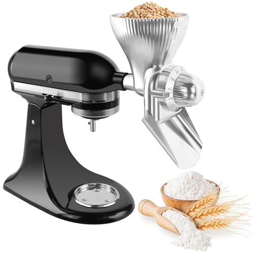 Getreidemühle Aufsatz für KitchenAid Standmixer, Ganzmetall 12 Stufen Mehlmühle für Kitchenaid Zubehör, Home Getreidemühle für Weizen, Mais, Hafer, Buchweizen, Hirse, Ölarme Körner von GLINK