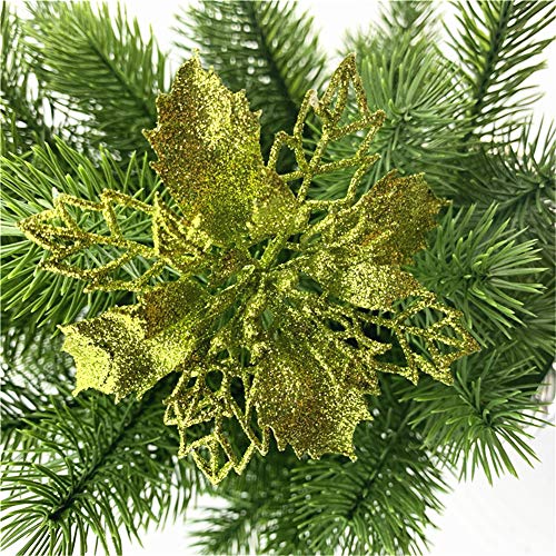 GLITZFAS 12 Stück Glitter Weihnachtsbaum Dekoration, Weihnachtsbaumschmuck Ornament Weihnachten Blumen Dekor, Christbaumanhänger (Grün,16 cm) von GLITZFAS
