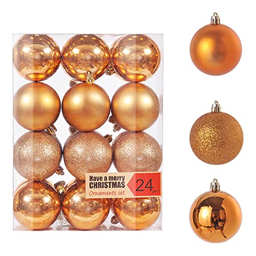 GLITZFAS 24 Stück Weihnachtskugeln Kunststoff, 6cm Weihnachtsbaumkugeln Weihnachtsbaum Deko Glänzend Weihnachten Dekoration Ornamente Christbaumkugeln (Bronze) von GLITZFAS