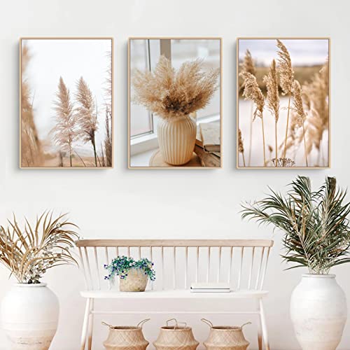 GLITZFAS 3er Poster Set Wandbilder Pampasgras - Beige Vintage Modern Bilder Wohnzimmer Schlafzimmer- Ohne Rahmen (A4 21x30 cm) von GLITZFAS