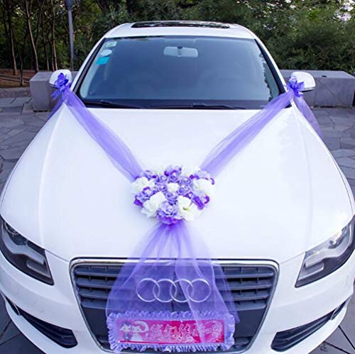 GLITZFAS Autoschmuck Autogesteck Hochzeit Brautauto Autogirlande Braut Paar Rose Deko Dekoration Autoschmuck Hochzeit Car Auto Wedding Deko (Lila-a) von GLITZFAS