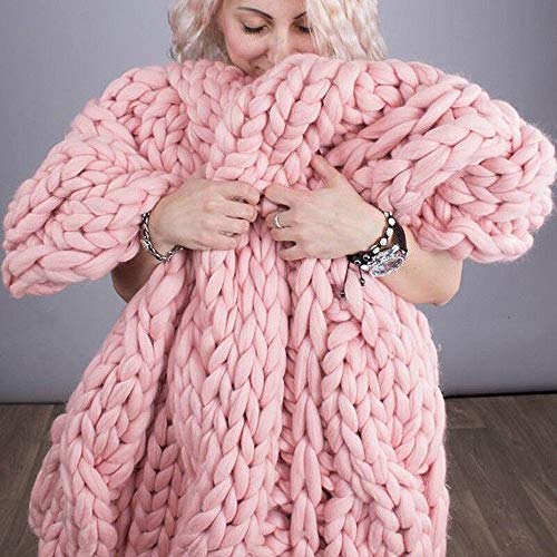 GLITZFAS Gestrickte Decke, Grobe Strickdecke Wolle Garn Arm Stricken werfen Super große klobige Stricken Decke Haustier Bett Stuhl Sofa Yoga Matte Teppich (Rosa,120 * 180cm) von GLITZFAS