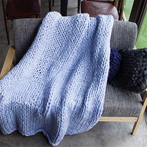 GLITZFAS Gestrickte Decke Grob Kuscheldecke Grobstrick Wolldecke Strickdecke Tagesdecke Überwurf Decke Zuhause Dekor Geschenk (Hellblau, 100x120cm) von GLITZFAS