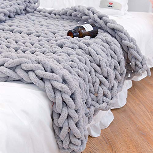 GLITZFAS Gestrickte Decke Grob Kuscheldecke Grobstrick Wolldecke Strickdecke Tagesdecke Überwurf Decke Zuhause Dekor Geschenk fürs Sofa Tagesdecke (Hellgrau,100 * 120cm) von GLITZFAS