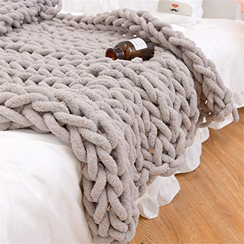 GLITZFAS Gestrickte Decke Grob Kuscheldecke Grobstrick Wolldecke Strickdecke Tagesdecke Überwurf Decke Zuhause Dekor Geschenk fürs Sofa Tagesdecke (Khaki,100 * 120cm) von GLITZFAS