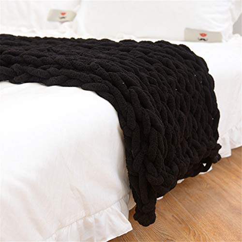 GLITZFAS Gestrickte Decke Grob Kuscheldecke Grobstrick Wolldecke Strickdecke Tagesdecke Überwurf Decke Zuhause Dekor Geschenk fürs Sofa Tagesdecke (Schwarz,120 * 150cm) von GLITZFAS