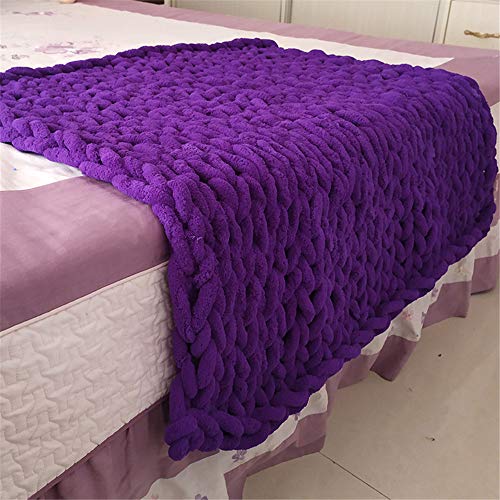 GLITZFAS Gestrickte Decke Grob Kuscheldecke Grobstrick Wolldecke Strickdecke Tagesdecke Überwurf Decke Zuhause Dekor Geschenk fürs Sofa Tagesdecke (Violett,120 * 150cm) von GLITZFAS