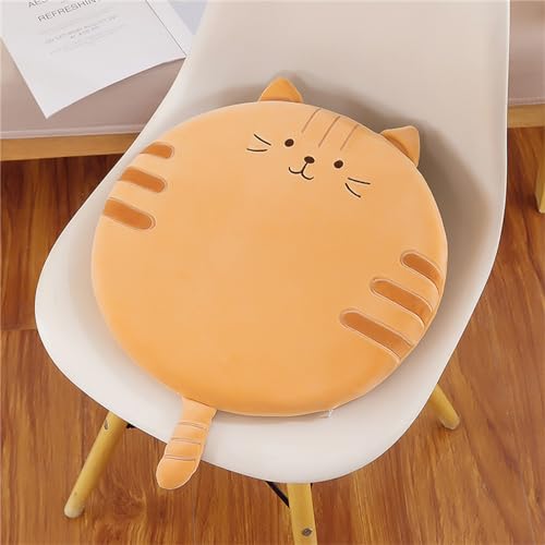 GLITZFAS Runde Stuhlkissen Kinder, ø40cm Memory Foam Sitzkissen Stuhl Sitzpolster mit Abnehmbarer Bezug, Cartoon Tier Sitzauflage Plüschkissen Bodenkissen für Kinder Babyzimmer (Gelbe Katze) von GLITZFAS