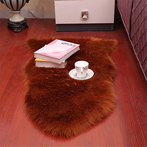 GLITZFAS Teppich Kunstfell Schaffell Lammfellimitat Teppich Longhair Fell Optik Nachahmung Wolle Bettvorleger Sofa Matte (Rot+ Braun, 60 * 90cm) von GLITZFAS