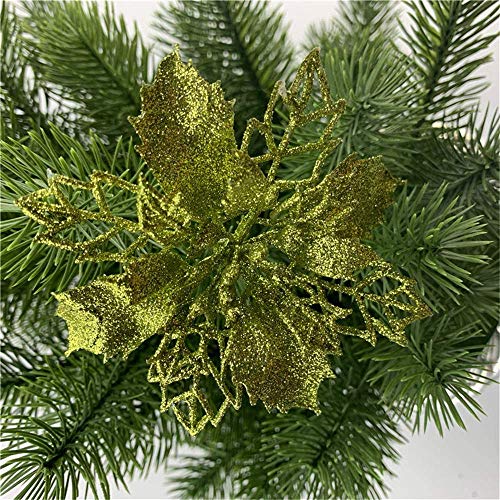 GLITZFAS Weihnachtsbaumschmuck, 12Stk 16cm Weihnachtsstern Glitzer Weihnachten künstliche Blume für Weihnachten Weihnachtsbaum Kranz Garland Ornament Party Dekoration (Armee grün) von GLITZFAS