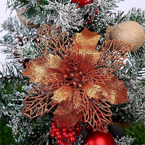 GLITZFAS Weihnachtsbaumschmuck, 12Stk 16cm Weihnachtsstern Glitzer Weihnachten künstliche Blume für Weihnachten Weihnachtsbaum Kranz Garland Ornament Party Dekoration (Bronze) von GLITZFAS