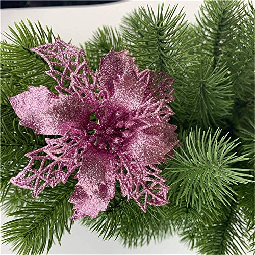 GLITZFAS Weihnachtsbaumschmuck, 12Stk 16cm Weihnachtsstern Glitzer Weihnachten künstliche Blume für Weihnachten Weihnachtsbaum Kranz Garland Ornament Party Dekoration (Pink) von GLITZFAS