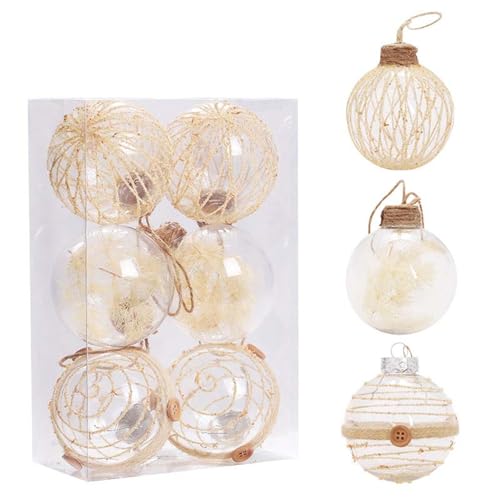 GLITZFAS Weihnachtskugel Set 6 Stück, 8 cm Klare Weihnachtskugeln aus Kunststoff Weihnachtsbaumschmuck Boho Beige Christbaumkugeln Hängende Christmas Decorations Ornamente (Beige A) von GLITZFAS