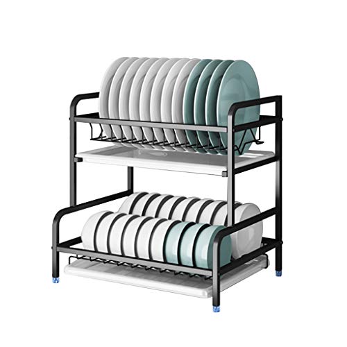 Abtropfgestell Für Die Küchentheke, 2-Stufiges Großes Abtropfgestell Mit Abtropfbrett-Set, Abtropfgestell Aus Edelstahl 304, Schwarz-Small L=16in-No Side Holder von GLJTUO