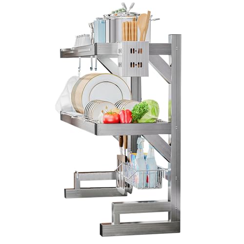 Abtropfgestell Über Der Spüle, 3-Stöckig, Komplett Aus 304 Edelstahl, Großes Abtropfgestell Für Die Küchenspüle, Ablage Über Der Spüle Mit Utensilienhalter, Schwammhalter-65cm/25.6in von GLJTUO
