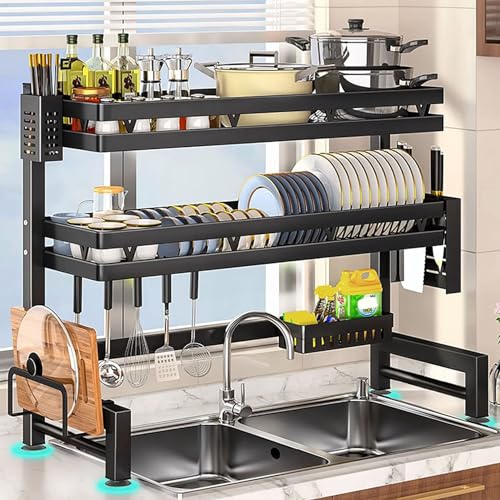 GLJTUO Abtropfgestell Für Die Spüle, 3-Stufiges Geschirrabtropfgestell Für Die Küchentheke, Abtropfgestell Für Die Arbeitsplatte Mit Hängekorb Aus Metall Und Stahl, Schwarz-95cm/37.4in GLJTUO Abtropfgestell Für Die Spüle, 3-Stufiges Geschirrabtropfgestell Für Die Küchentheke, Abtropfgestell Für Die Arbeitsplatte Mit Hängekorb Aus Metall Und Stahl, Schwarz-95cm/37.4in von GLJTUO