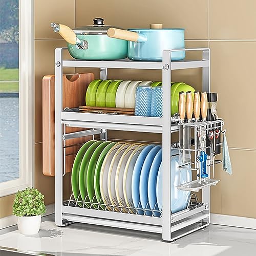 GLJTUO Abtropfgestell Mit 2/3 Ebenen Und Abtropfschale, Abtropfgestell Aus Edelstahl 304 Mit Abtropffläche Und Utensilienhalter, Geschirrtrockner, Küchenabtropfgestell Für Klein-3-Tier von GLJTUO