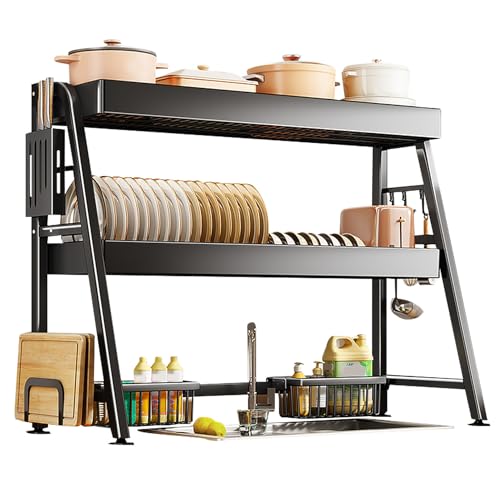 GLJTUO Abtropfgestell Über Der Spüle, 3-Stufiges Abtropfgestell, Abtropfgestell Aus Kohlenstoffstahl Über Der Spüle, Platzsparender Küchenaufbewahrungs-Organizer-65cm/25.6in von GLJTUO