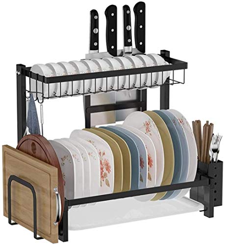 GLJTUO Abtropfgestelle Abtropfgestell Für Küchengeschirr Abtropfgestell Für Tischgeschirr Abtropfgestell Für Schneidebrett Doppelter Stauraum/Schwarz/41 * 37,5 * 23,5 cm von GLJTUO