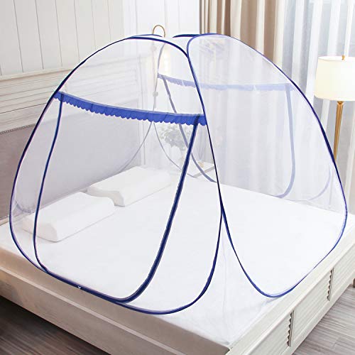 GLKEBY Pop Up Mückenschutzdach für Doppelbett 150 x 200 x 150 cm Groß Portabel Zelt Reisen Doppelzimmer Zippverschluss Bettmoskitonetz Einfache Montage Feine Masche für Schlafzimmer Outdoor Camping von GLKEBY