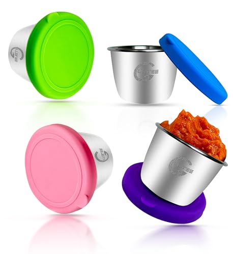 GLLOREE 4x75ml Edelstahl Salatdressing Behälter Kleine Gewürzbehälter Snackbox, Wiederverwendbar Auslaufsicher Mini Dip Sauce Becher zum Mitnehmen, Camping Saucen Behälter für Snack, Soßen, BPA frei GLLOREE 4x75ml Edelstahl Salatdressing Behälter Kleine Gewürzbehälter Snackbox, Wiederverwendbar Auslaufsicher Mini Dip Sauce Becher zum Mitnehmen, Camping Saucen Behälter für Snack, Soßen, BPA frei von GLLOREE