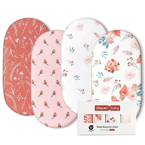 GLLQUEN BABY Bettlaken Spannbettlaken für Babybett 4 Pack,Matratzenschoner für Laufgitter, Oeko-tex100 Moseskorb Stubenwagen Baby Spannbetttuch Bezug, Kinderwagen Matratzenbezug für Neugeborenes von GLLQUEN BABY