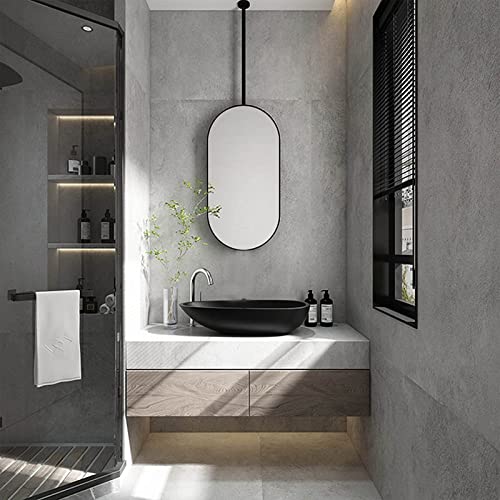 GLMGBP Moderner hängender ovaler Galgenspiegel mit Metallrahmen, schwebende Badezimmerspiegel, anpassbarer Decken-Schminkspiegel, dekorative Wand-Kosmetik-Rasierspiegel von GLMGBP