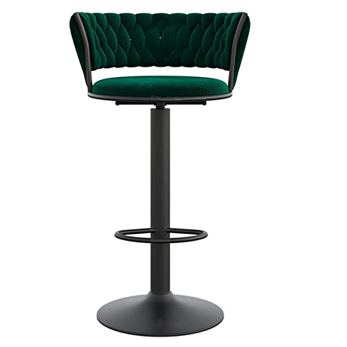 GLMGBP Stilvolle Barhocker aus Samt in Thekenhöhe mit gepolsterter Rückenlehne und Fußstütze, verstellbar 45 x 60 cm, Schwarze Beine und grüne Polster, perfekt für Frühstücksbars in der Küche von GLMGBP