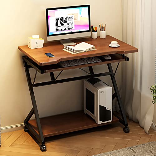 GLMGBP Tragbarer Computertisch auf Rollen, moderner, einfacher Gaming-Schreibtisch für das Homeoffice, Arbeitstisch mit Stauraum und Tastaturablage unter dem Schreibtisch für kleine Räume, braun von GLMGBP