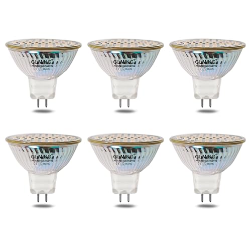 GLMING MR16 G5.3 48-2835SMD 3W LED-Leuchtmittel Glasabdeckung 30W 35W Glühlampen Ersatz Track Beleuchtung Scheinwerfer AC12V DC12-24V Warmweiß 3000K 6 Stück von GLMING