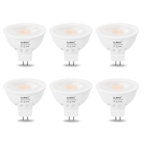 GLMING MR16 LED Birne 5W, 50W Glühlampe Äquivalent, 12V Niederspannungs-Strahler für Overhead Tracking Flut vertiefte Akzent Landschaftsbeleuchtung, GU5.3 Bi-Pin 2700K Warmweiß, Pack von 6 von GLMING