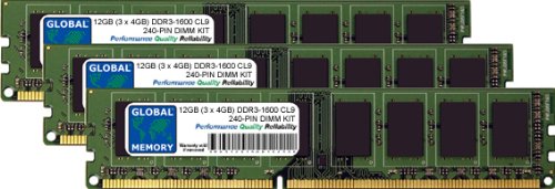 12 GB (3 x 4 GB) DDR3 1600 MHz PC3–12800 240-PIN DIMM Memory RAM KIT für PC Desktops/MAINBOARDS von GLOBAL MEMORY