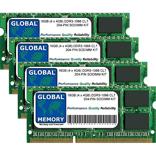 16 GB (4 x 4 GB) DDR3 1066 MHz PC3–8500 204-PIN SODIMM Memory RAM Kit für Laptops/notebooks von GLOBAL MEMORY