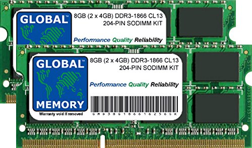 8 GB (2 x 4 GB) DDR3 1866 MHz PC3–14900 204-Pin SODIMM Memory RAM Kit für Laptops/notebooks von GLOBAL MEMORY
