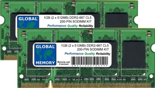 GLOBAL MEMORY 1 GB (2 x 512 MB) DDR2 667 MHz PC2–5300 200-PIN SODIMM ARBEITSSPEICHER KIT FÜR Intel IMAC (Anfang/Ende 2006 – Mitte 2007) & Intel Mac Mini (Anfang/Ende 2006 – Mitte 2007) von GLOBAL MEMORY