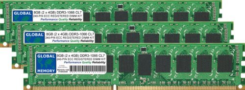 GLOBAL MEMORY 12 GB (3 x 4 GB) DDR3 1066 MHz PC3–8500 240-PIN ECC Registered DIMM (RDIMM) Arbeitsspeicher Kit für Servers/WORKSTATIONS/MAINBOARDS (6 RANK KIT Non-chipkill) von GLOBAL MEMORY