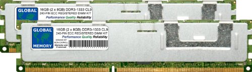 GLOBAL MEMORY 16 GB (2 x 8 GB) DDR3 1333 MHz PC3–10600 240-PIN ECC Registered DIMM (RDIMM) Arbeitsspeicher Kit für Servers/WORKSTATIONS/MAINBOARDS (8 RANK KIT Non-chipkill) von GLOBAL MEMORY