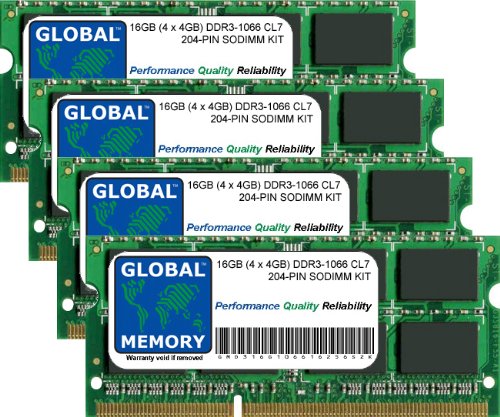 GLOBAL MEMORY 16 GB (4 x 4 GB) DDR3 1066 MHz PC3–8500 204-PIN SODIMM ARBEITSSPEICHER KIT FÜR Intel IMAC (Ende 2009) von GLOBAL MEMORY