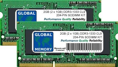GLOBAL MEMORY 2 GB (2 x 1 GB) DDR3 1333 MHz PC3–10600 204-PIN SODIMM ARBEITSSPEICHER KIT FÜR Intel MAC Mini/MAC Mini Server (Mitte 2011) & Intel iMac (Mitte 2010 – Mitte/Ende 2011) von GLOBAL MEMORY
