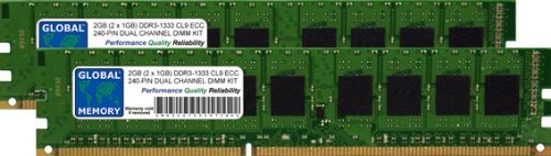 GLOBAL MEMORY 2 GB (2 x 1 GB) DDR3 1333 MHz PC3–10600 240-PIN ECC DIMM (UDIMM) Arbeitsspeicher Kit für Servers/WORKSTATIONS/MAINBOARDS von GLOBAL MEMORY